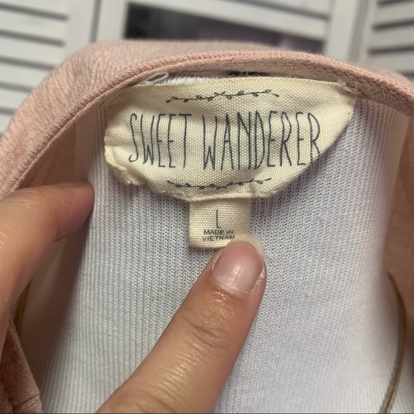 Pink Crepe Wrap Blouse with Black Lace Detailing and Ruffle Sleeves - Picture 7 of 9